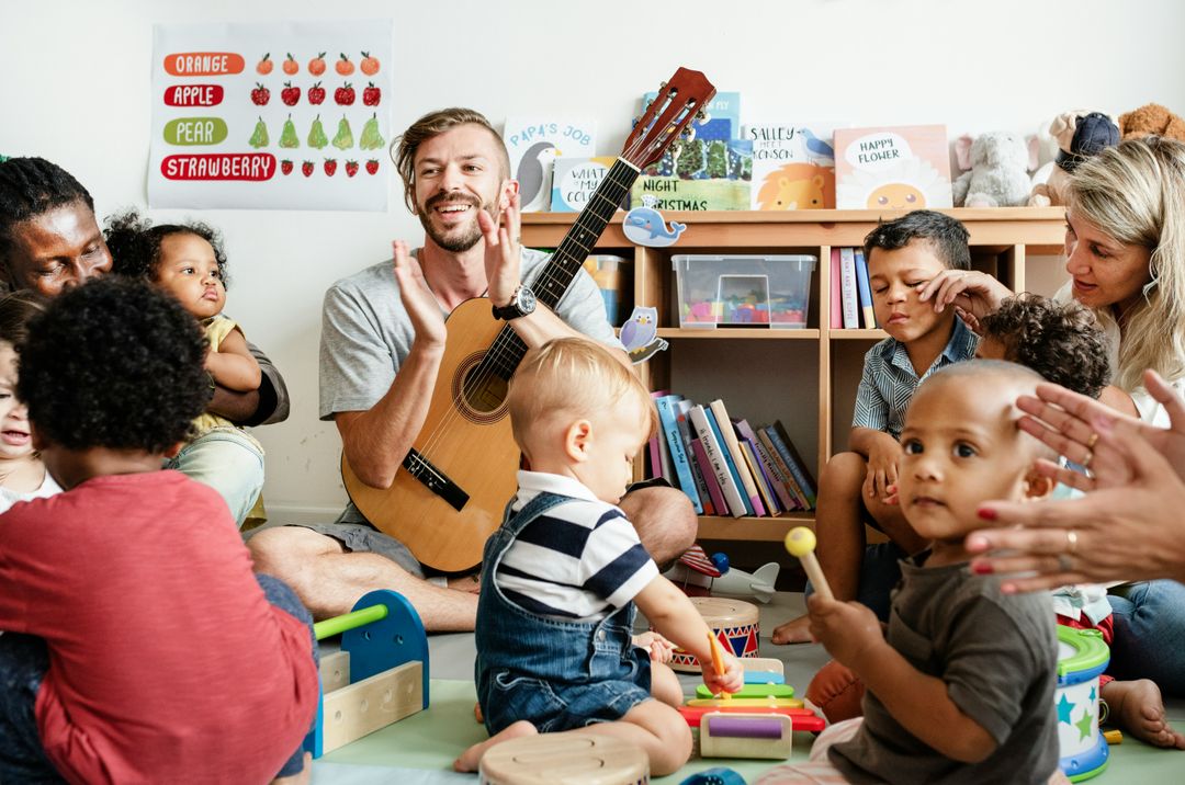 A preschooler in an early-childhood music class